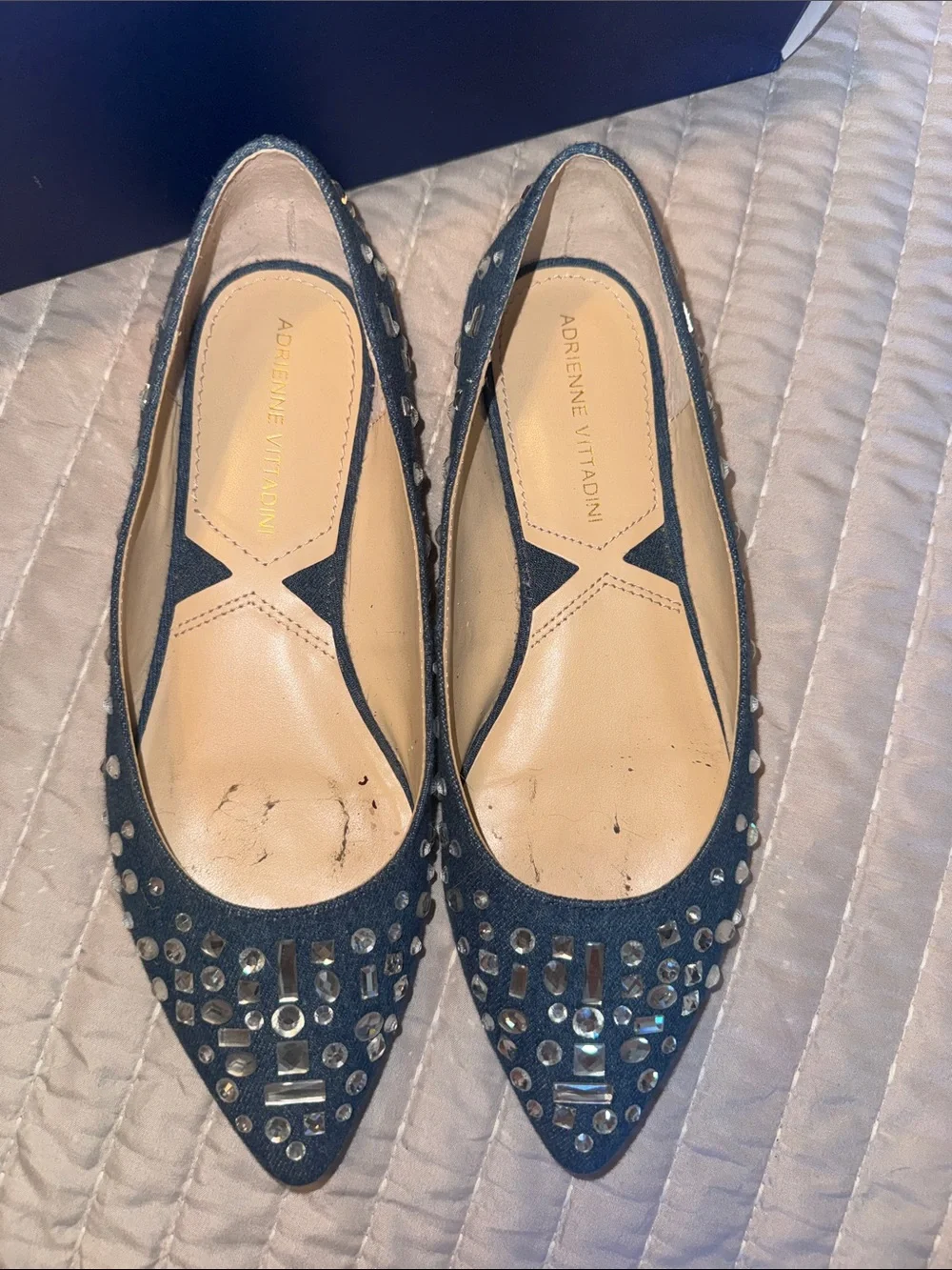 Adrienne Vittadini Denim  Pointed Toe Flats with Gem Studs